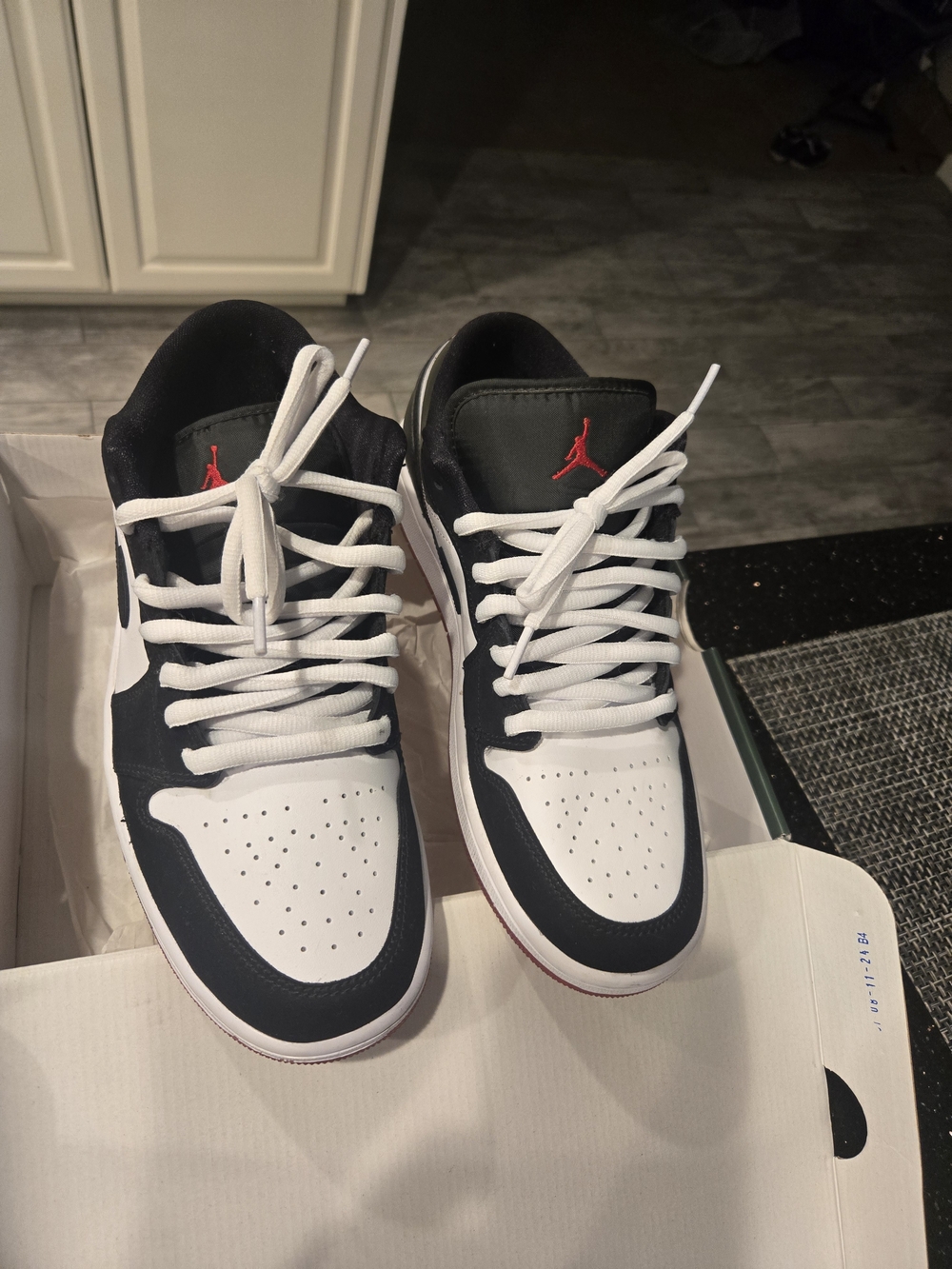 Jordan Low Top Sneakers in Black, White, and Red 9.5 Sz Used $50